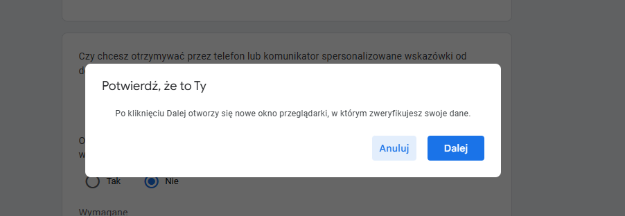 potwierdzenie że to ty