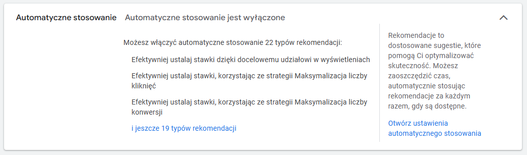 ustawienia automatyczne stosowanie
