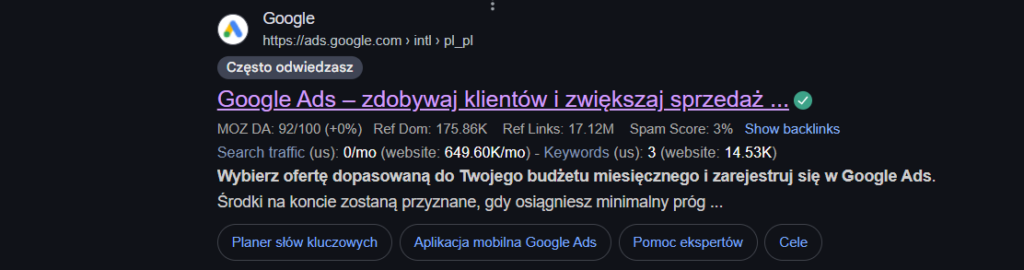 wyszukiwarka google na hasło google ads